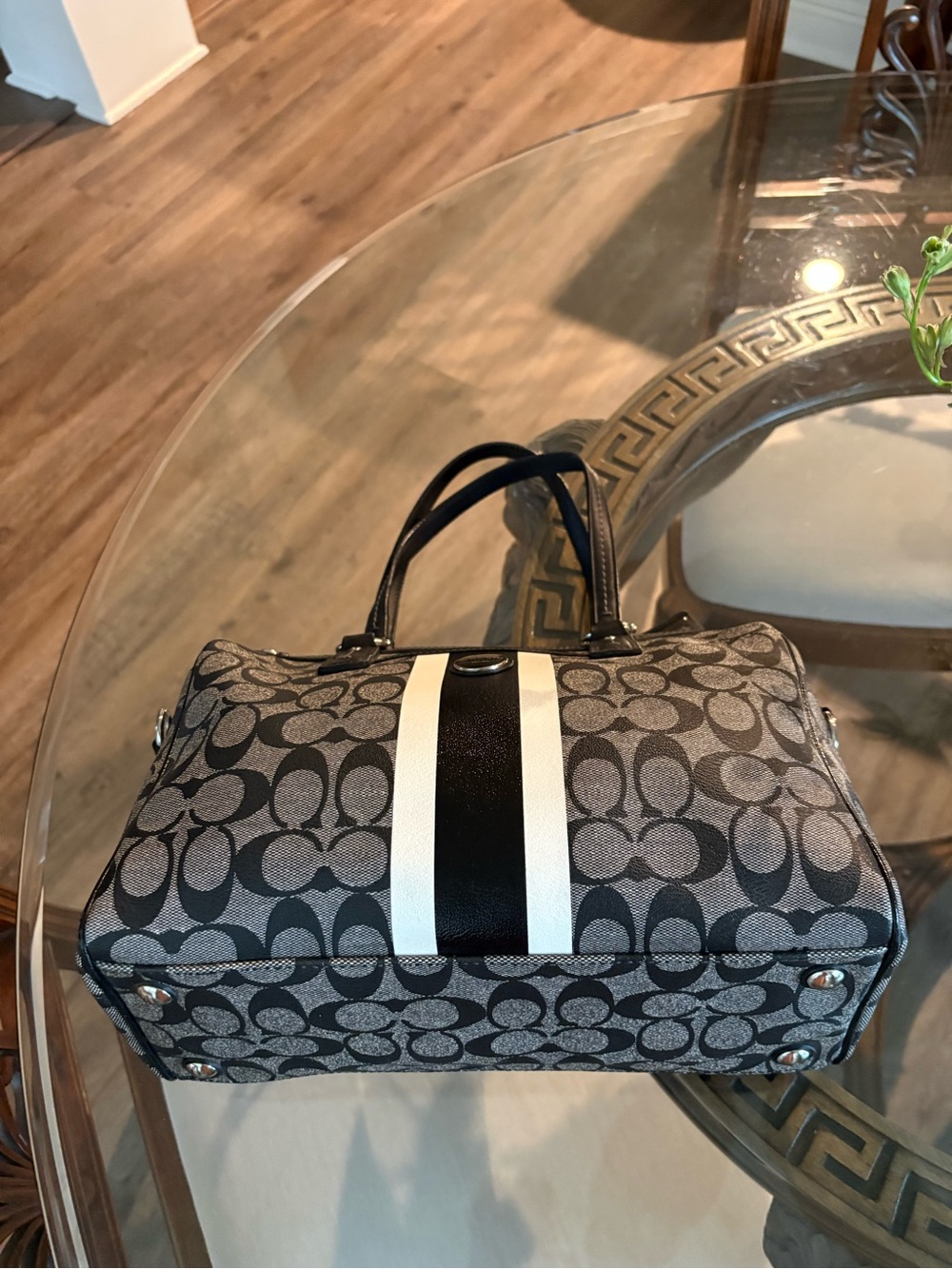 🖤🩶COACH SIGNATURE STRIPE GREY/BLACK MONOGRAM TOTE/SATCHEL BAG!🖤🩶 - Picture 5 of 9